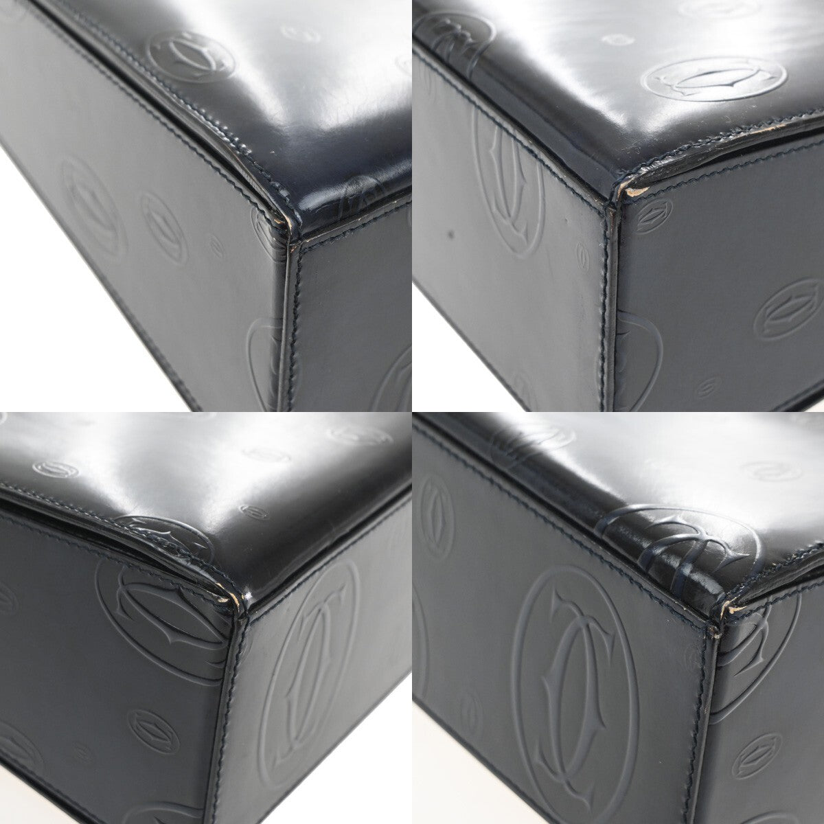 CARTIER Logo Birthday Hand Bag Patent Leather Navy Blue France 89EF036