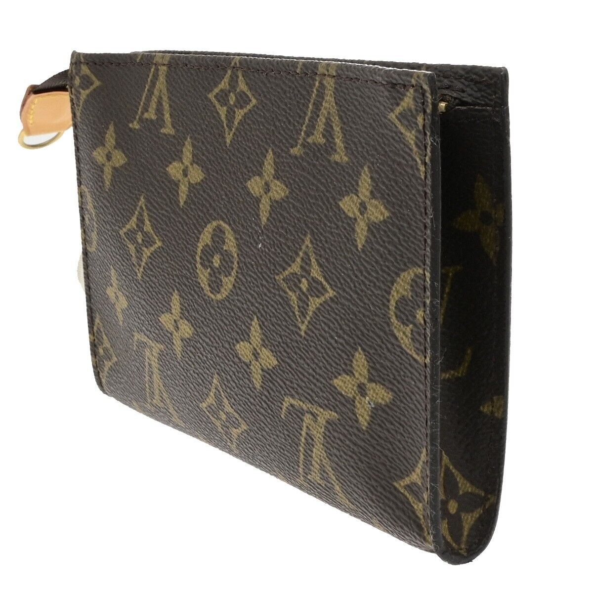 LOUIS VUITTON LV Logo Bucket PM Pouch Bag Monogram Leather Brown Gold 04ED454