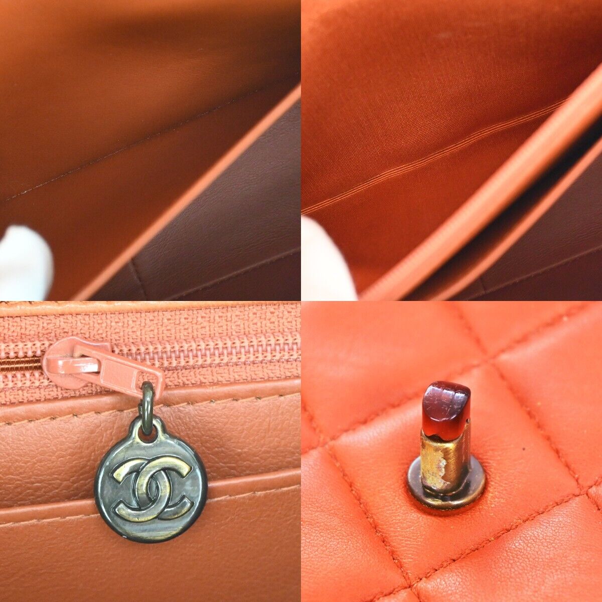 CHANEL CC Matelasse 30 Chain Shoulder Bag Leather Orange Brown Vintage 646HB609