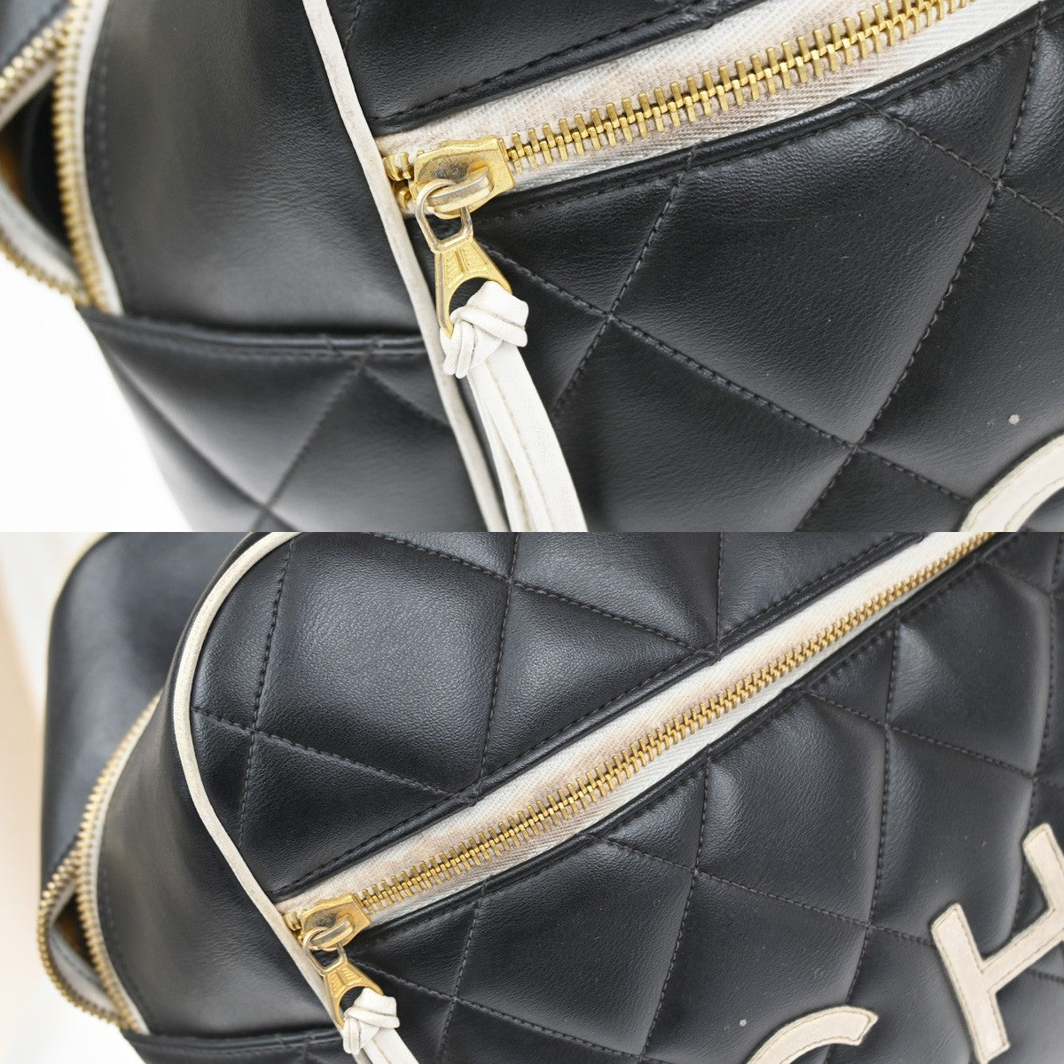 CHANEL Logo Matelasse Travel Boston Hand Bag Leather Black France 338RQ053