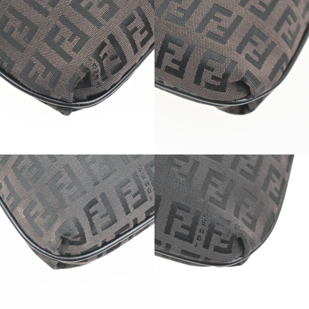 FENDI Logo Zucchino Pattern Shoulder Bag Canvas Leather BN BK Italy 38KC820