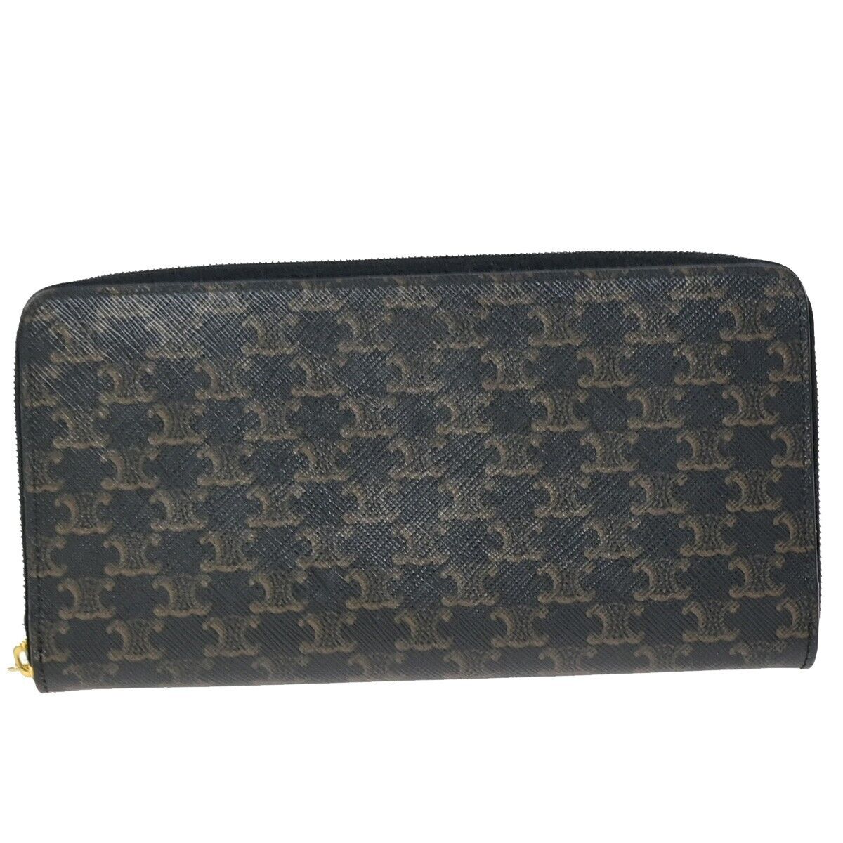 CELINE Triomphe Zip Around Long Bifold Wallet PVC Leather Black Italy 80KA275