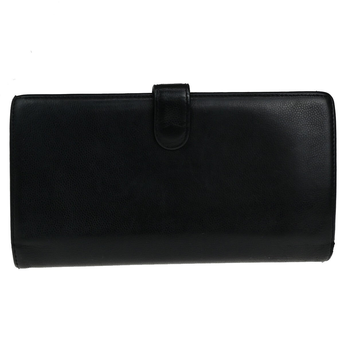 CHANEL CC Logo Falp Bifold Long Wallet Grained Leather Black SHW 35RK678