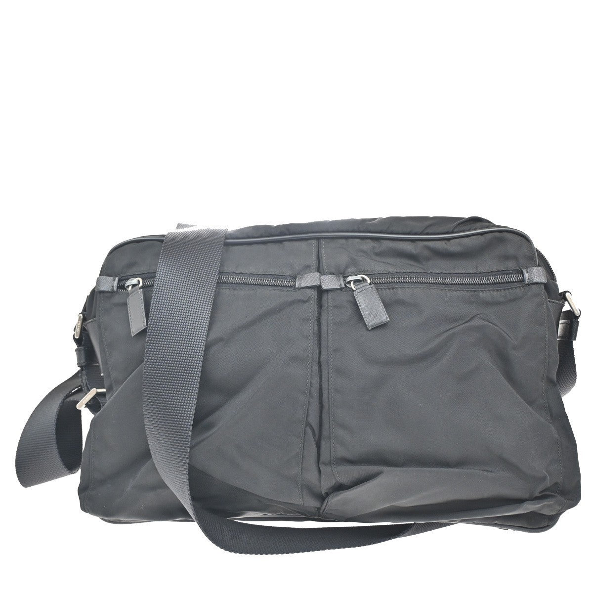 PRADA MILANO Tessuto Messenger Shoulder Bag Nylon Leather Black 64KC010