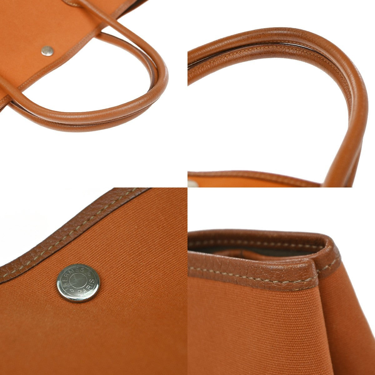 HERMES Garden Party PM Hand Bag Toile Officier Canvas Leather Orange 57PR184