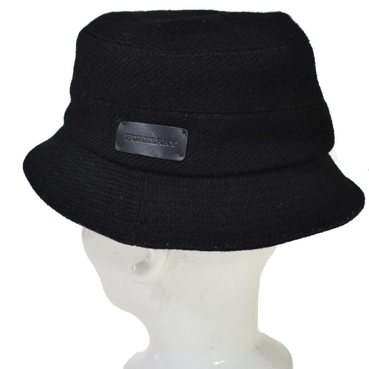 BURBERRY LONDON Logo Bucket Hat #M Cotton Wool Leather Black 04JH711