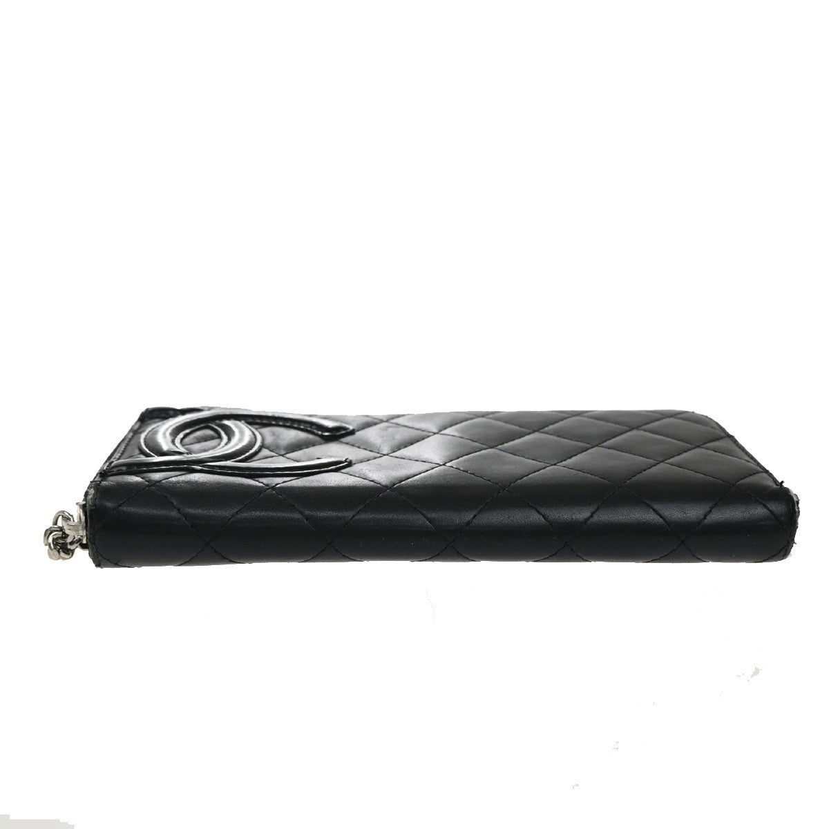 CHANEL CC Cambon Long Zipper Bifold Wallet Patent Leather Black SHW 38KP014