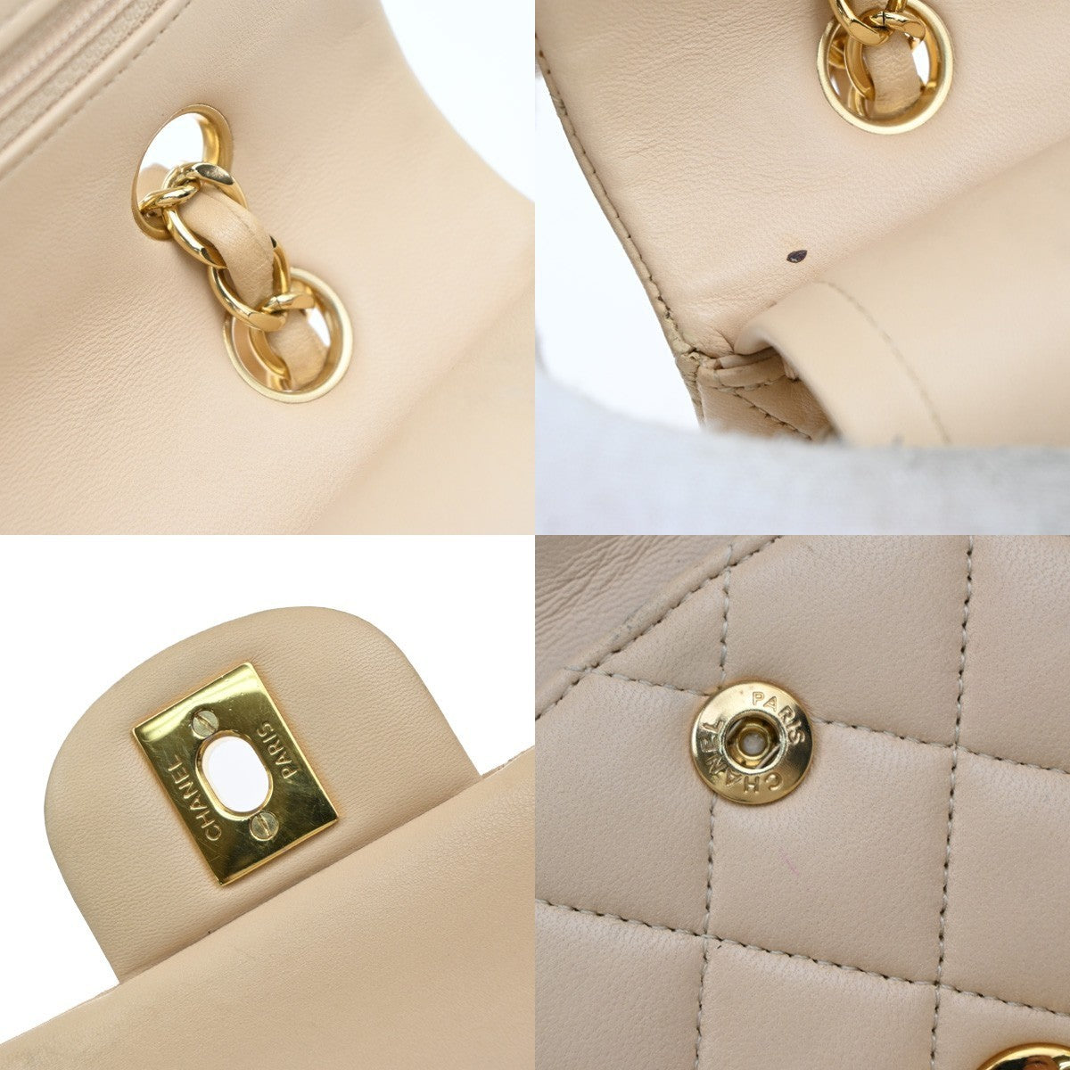 CHANEL CC Matelasse 25 Double Flap Chain Shoulder Bag Leather Beige GHW 827RF945