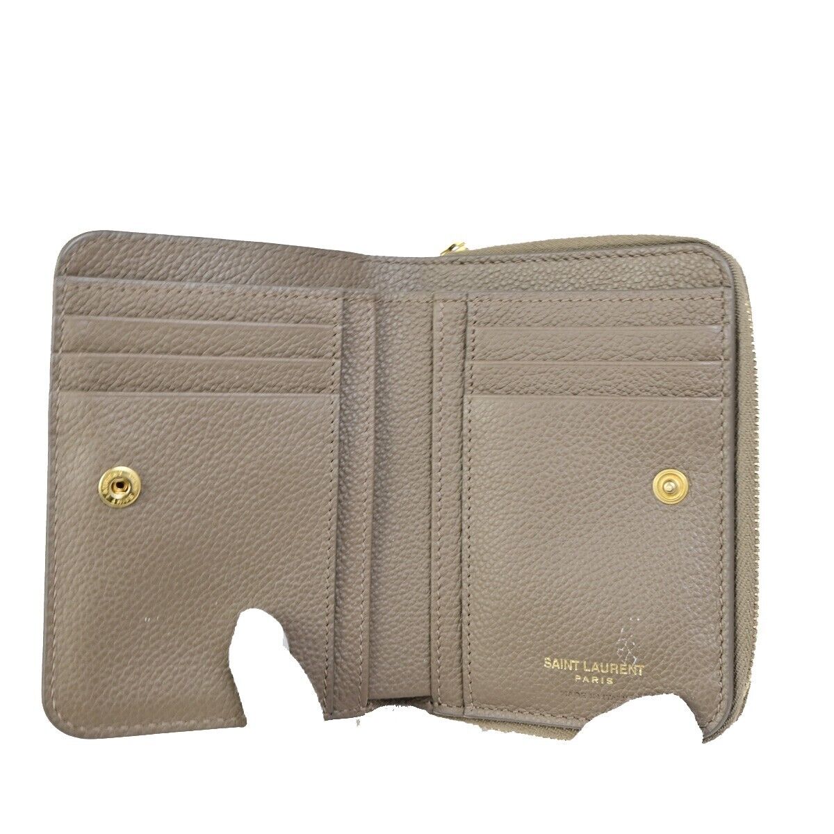 SAINT LAURENT YSL Logo Compact Bifold Wallet Purse Leather Brown 34KA400