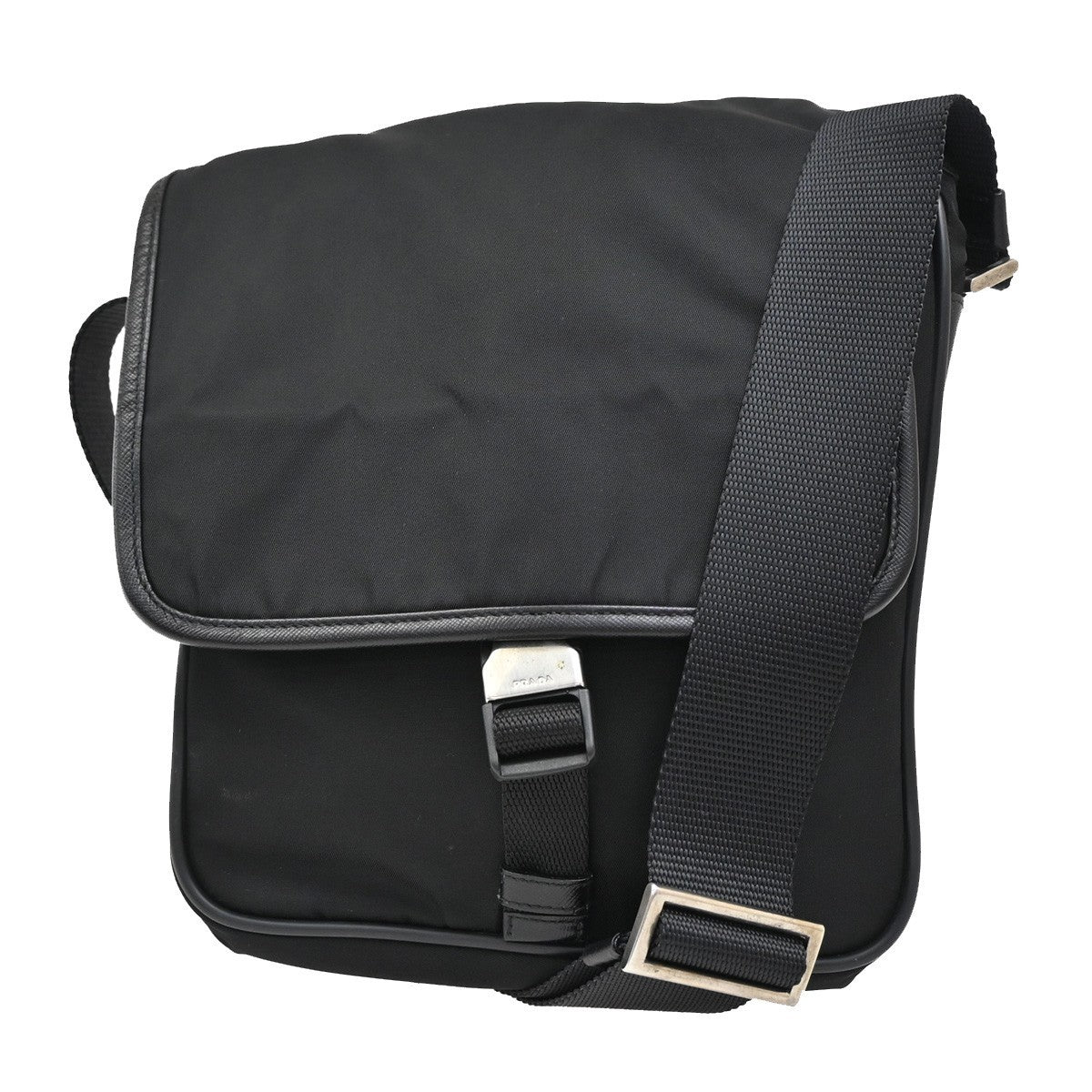 PRADA MILANO Tessuto Messenger Shoulder Bag Nylon Leather Black Silver 87KA852