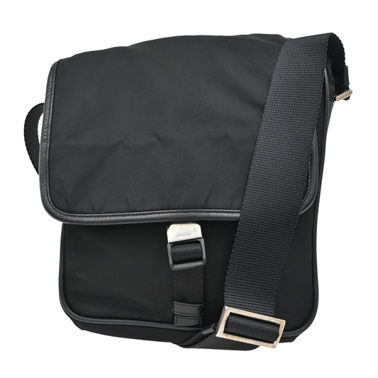 PRADA MILANO Tessuto Messenger Shoulder Bag Nylon Leather Black Silver 87KA852