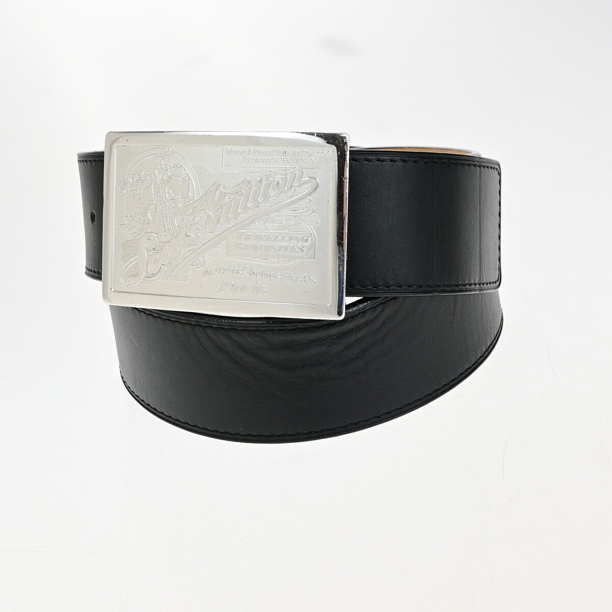 LOUIS VUITTON Logo Ceinture Jeans Belt Leather Black Silver Spain M6812 36ED272