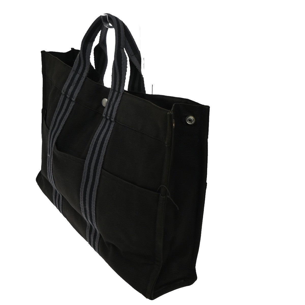 HERMES Fourre Tout MM Tote Hand Bag Canvas Leather Black Gray 02TA250