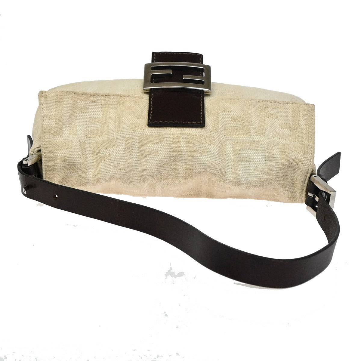 FENDI Mamma Baguette Zucca Shoulder Bag Canvas Leather White SHW Italy 98ZA279