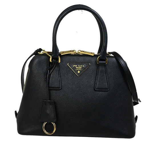 PRADA Logo Saffiano 2Way Shoulder Hand Bag Leather Black GHW Italy 636RK354