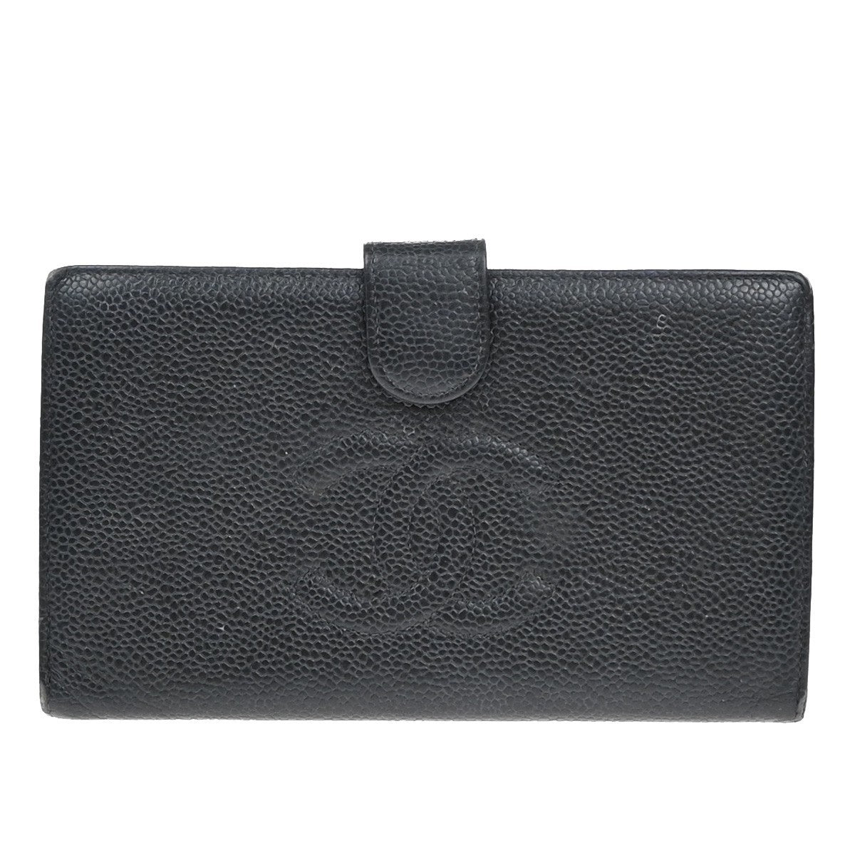 CHANEL CC Logo Long Bifold Wallet Grained Calfskin Leather Black 61RF542