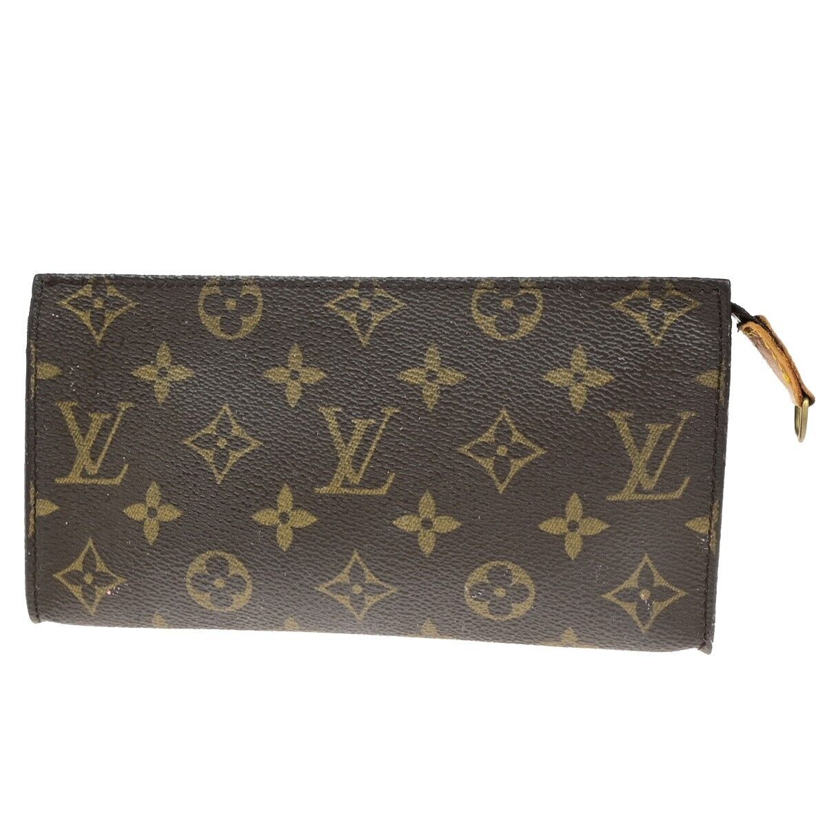 LOUIS VUITTON LV Logo Bucket GM Pouch Bag Monogram Leather Brown Gold 02ED726