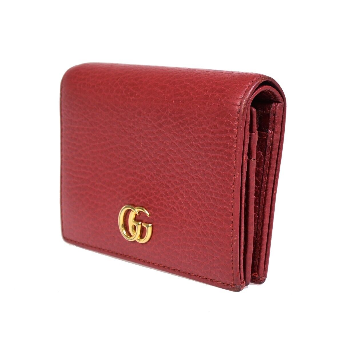 GUCCI Marmot GG Logos Bifold Wallet Purse Leather Red GHW Made In Italy 61HC101