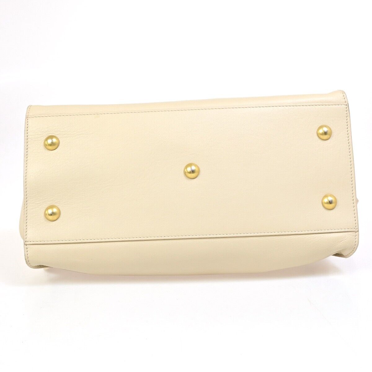 SAINT LAURENT  Logo Classic Y Cabas 2 Way Hand Bag Leather Beige Gold 72EB672