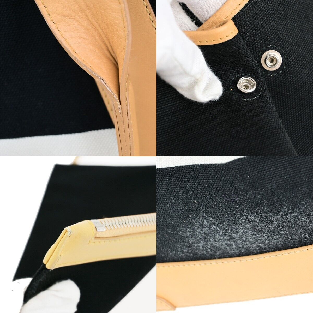 BALENCIAGA Logo Navy Cabas Shoulder Tote Bag Canvas Leather Black White 39EC740