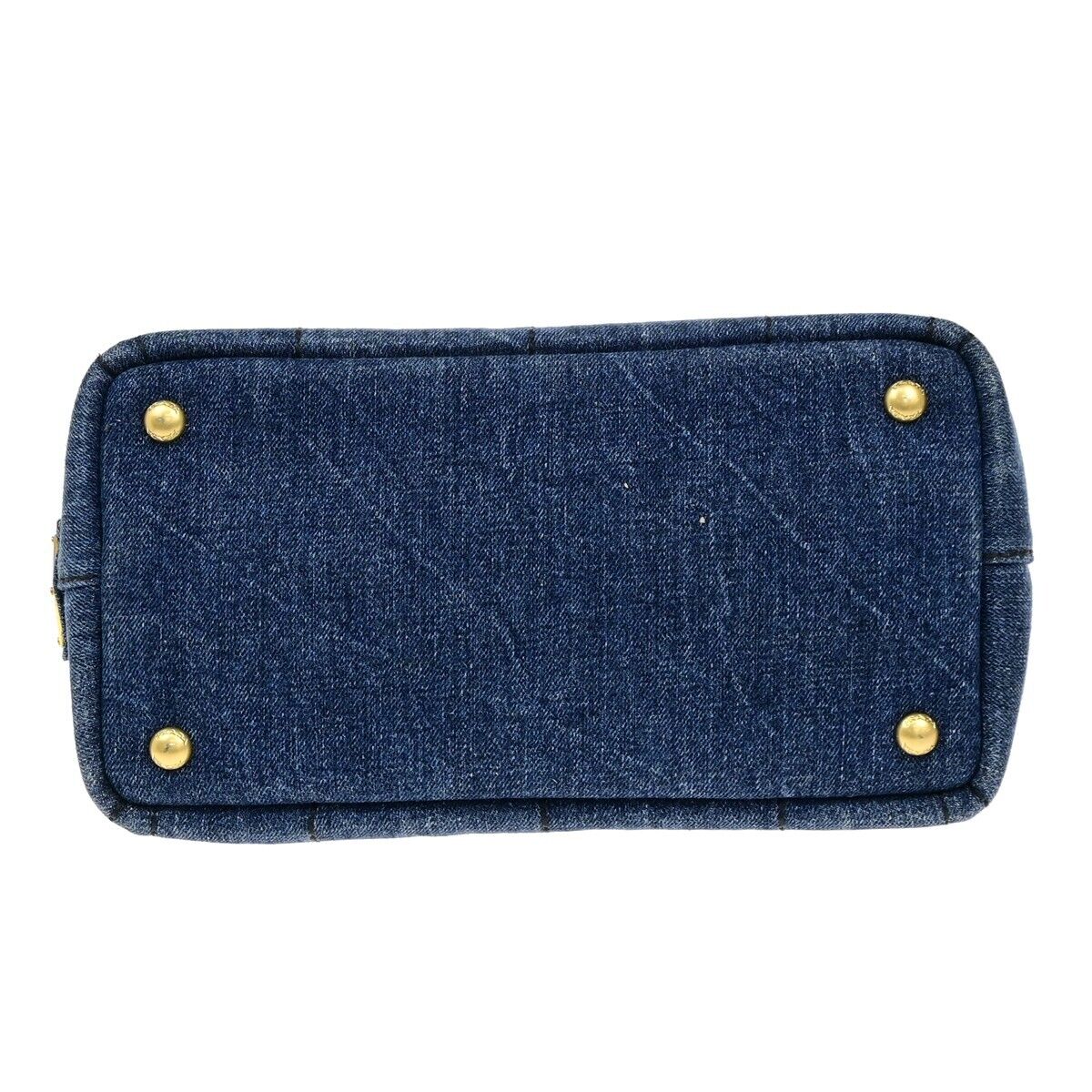 PRADA Milano Logo CANAPA 2Way Shoulder Hand Bag Denim Leather Blue GHW 85EE041