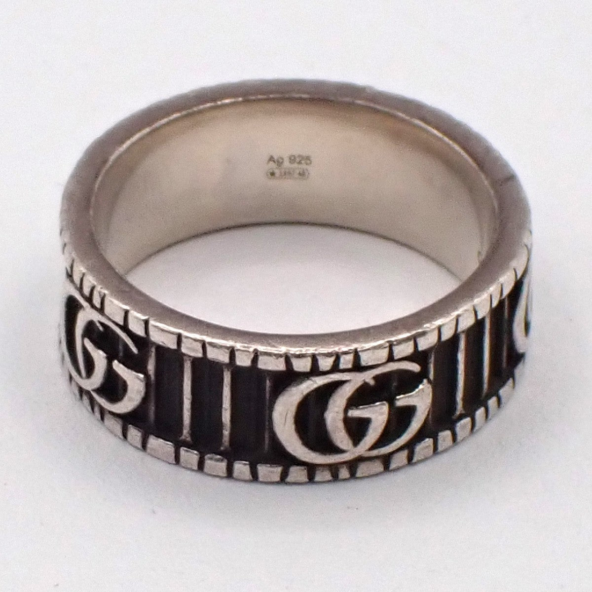 GUCCI GG Marmomt Logo Ring Silver 925 Italy Accessories Size JP 17/ US 8 66MA181
