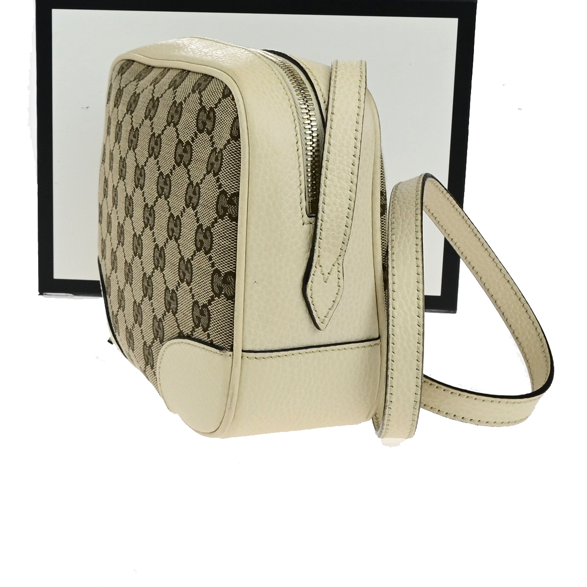GUCCI Logo GG Pattern Mini Shoulder Bag Canvas Leather Brown White GHW 12KB579