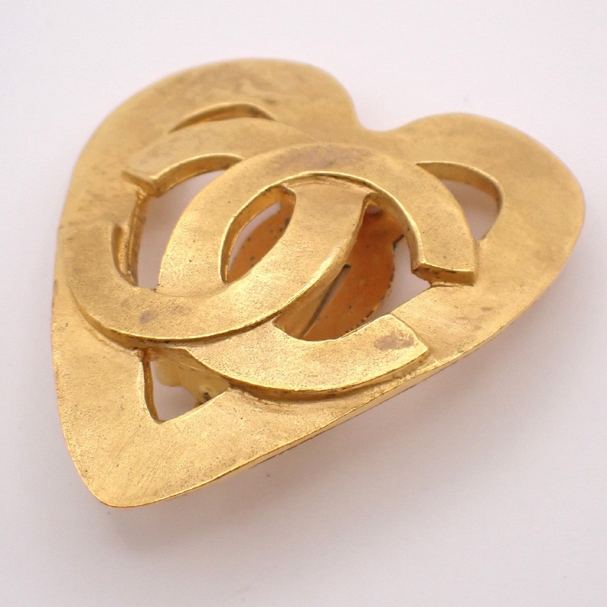 CHANEL CC Logo Heart Clip On Earrings 95 P Gold Accessory Vintage 73EG259