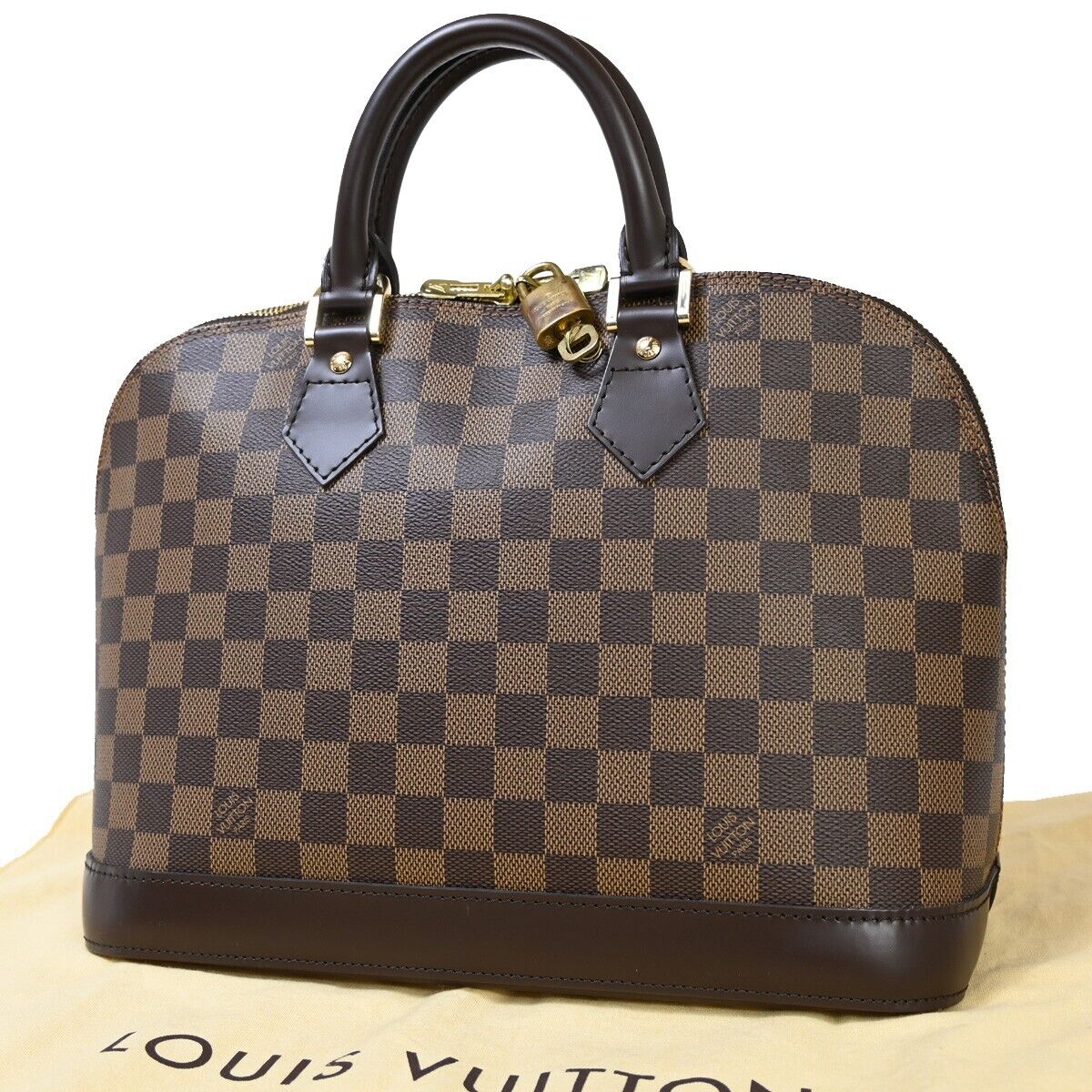 LOUIS VUITTON LV Logo Alma Hand Bag Damier Ebene Leather Brown N51131 667RJ743