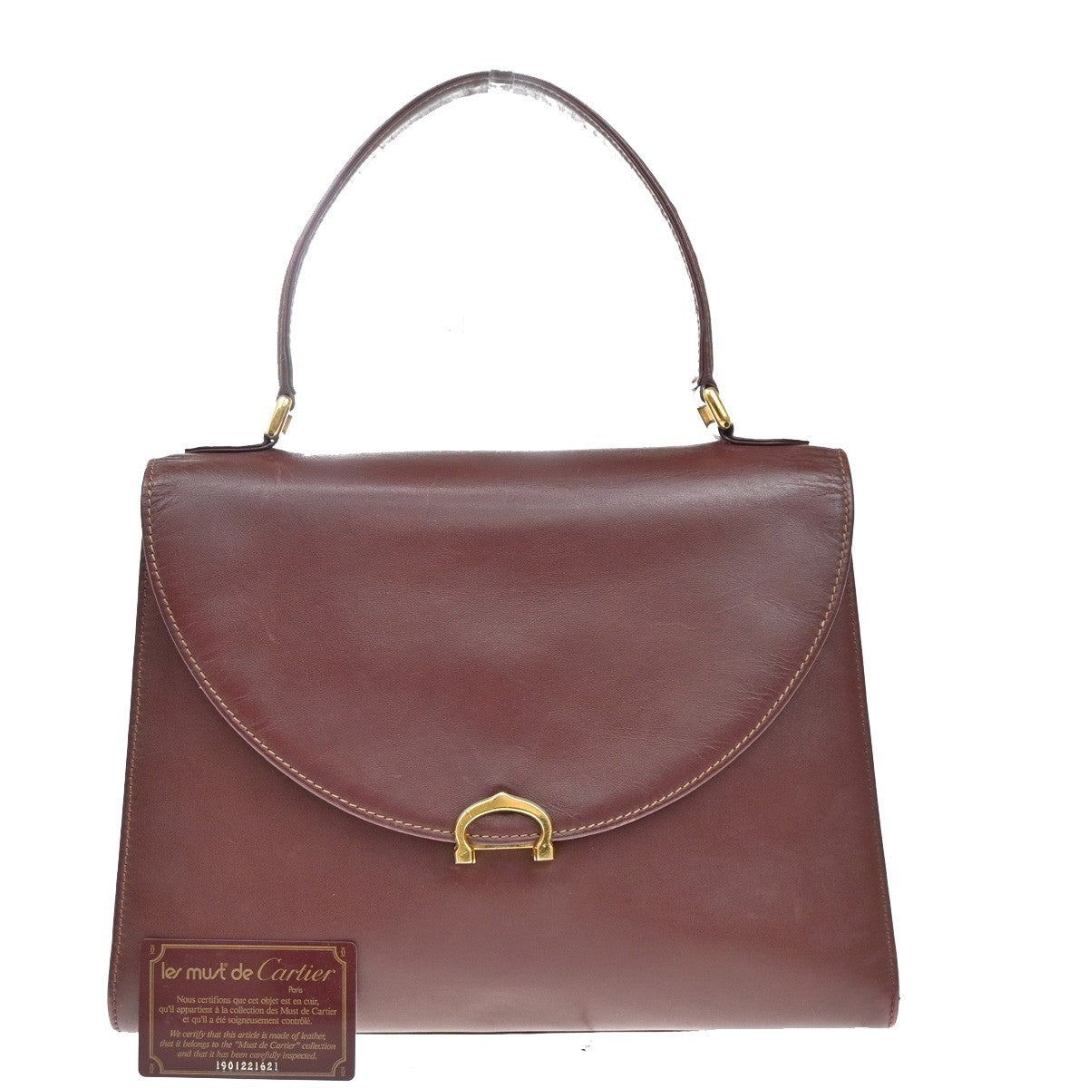MUST DE CARTIER 2C Logo Hand Bag Leather Red GHW Italy 09KB667