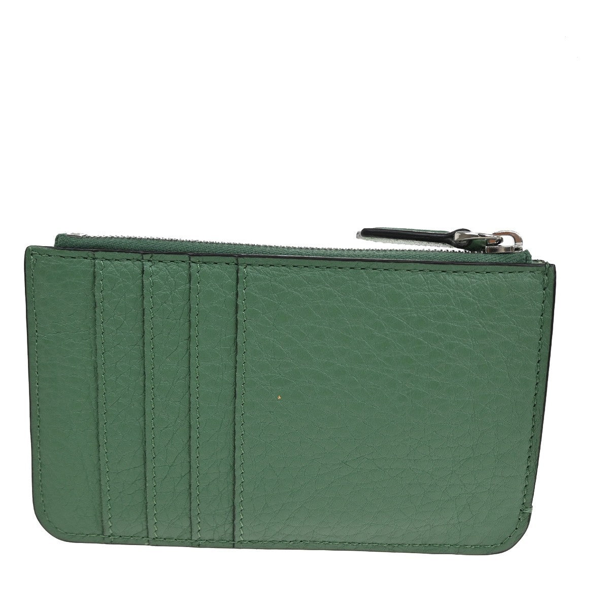 FENDI Logo Card Coin Case Compact Wallet Leather Green SHW Italy 38RL576