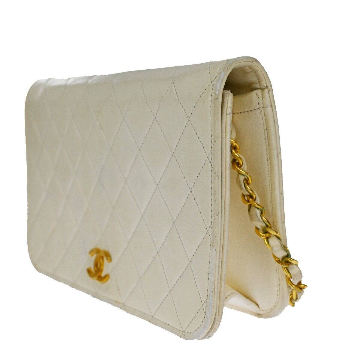 CHANEL CC Full Flap Matelasse 23 Chain Shoulder Bag Leather White GHW 25SH072