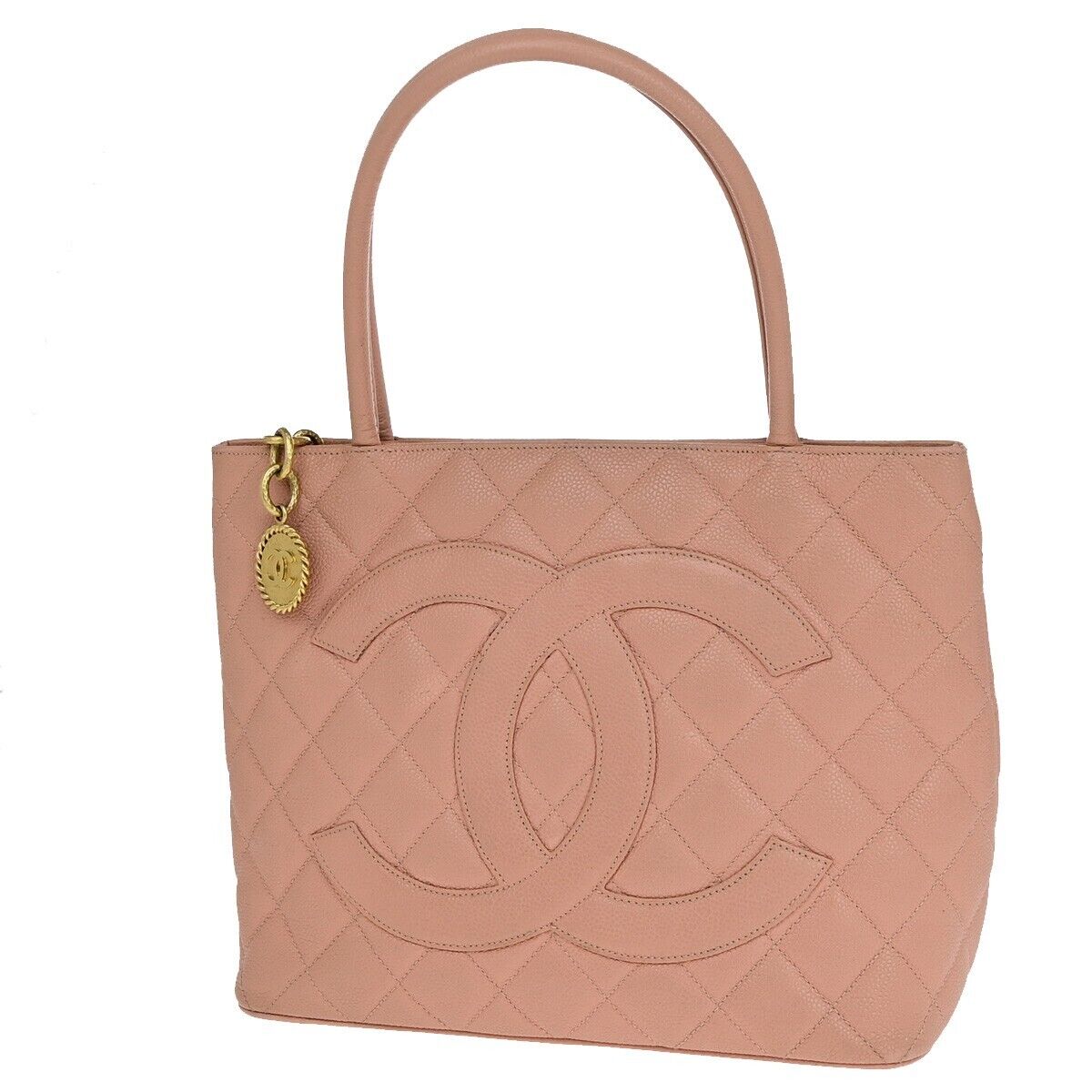 CHANEL CC Logo Medallion Shoulder Tote Bag Caviar Skin Leather PK GHW 691RJ822