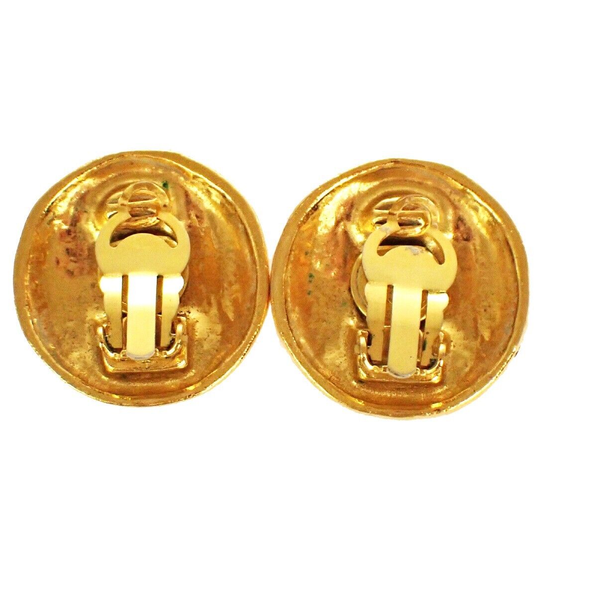 CHANEL CC Logo XL Button Earrings Clip-On GHW France Vintage Accessory 32YD768