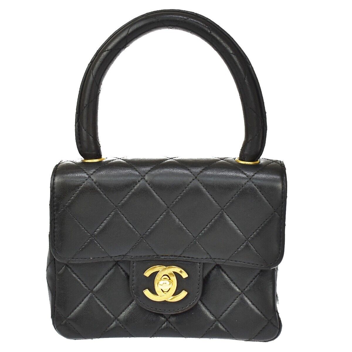 CHANEL CC Matelasse 25 Pair Hand Bag Leather Black Gold Vintage 6019LC172