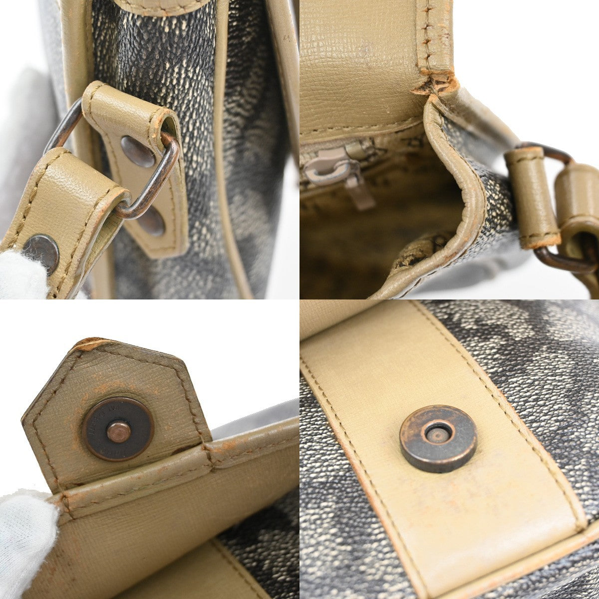 YVES SAINT LAURENT YSL Giraffe Pattern Shoulder Bag PVC Leather Brown 09KB595