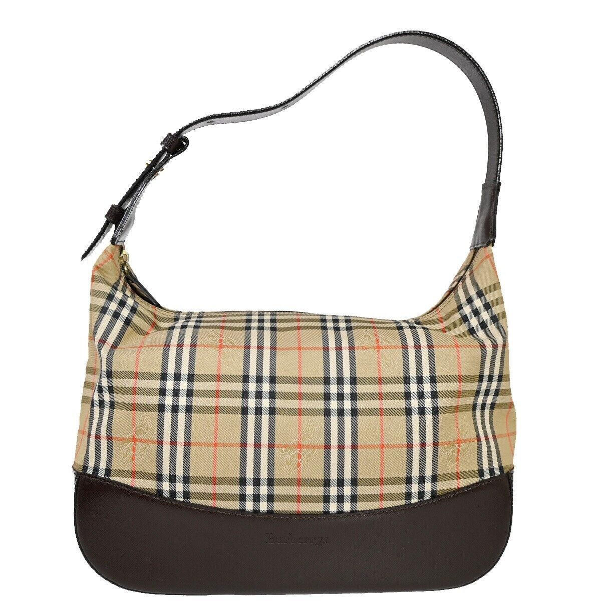 BURBERRYS Nova Check Shoulder Bag Canvas Leather Beige Brown Gold-plated 69HB713