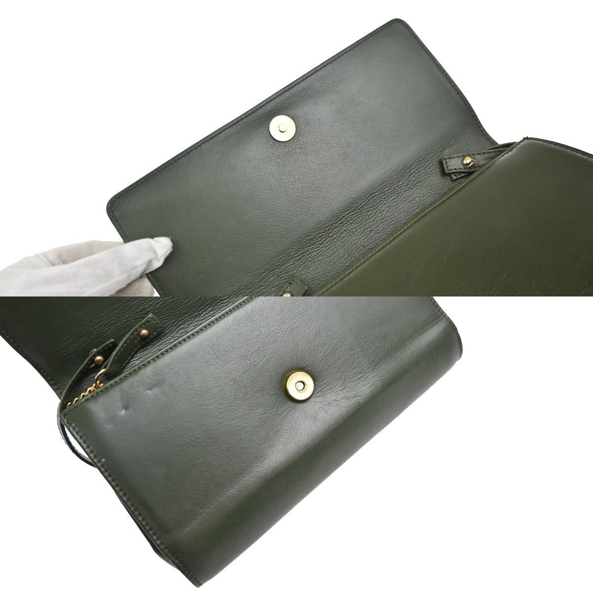 CELINE Logo 2Way Chain Shoulder Clutch Bag Leather Green GHW Italy 38KP439