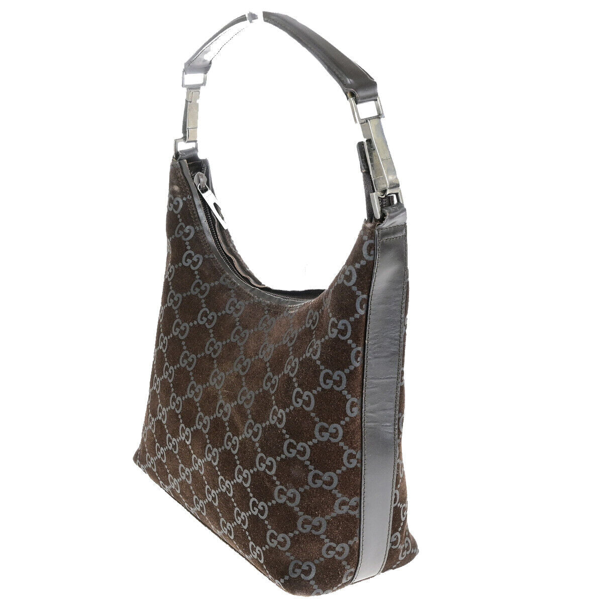 GUCCI Logo GG Pattern Hobo Shoulder Bag Suede Leather Brown Italy 60YG783
