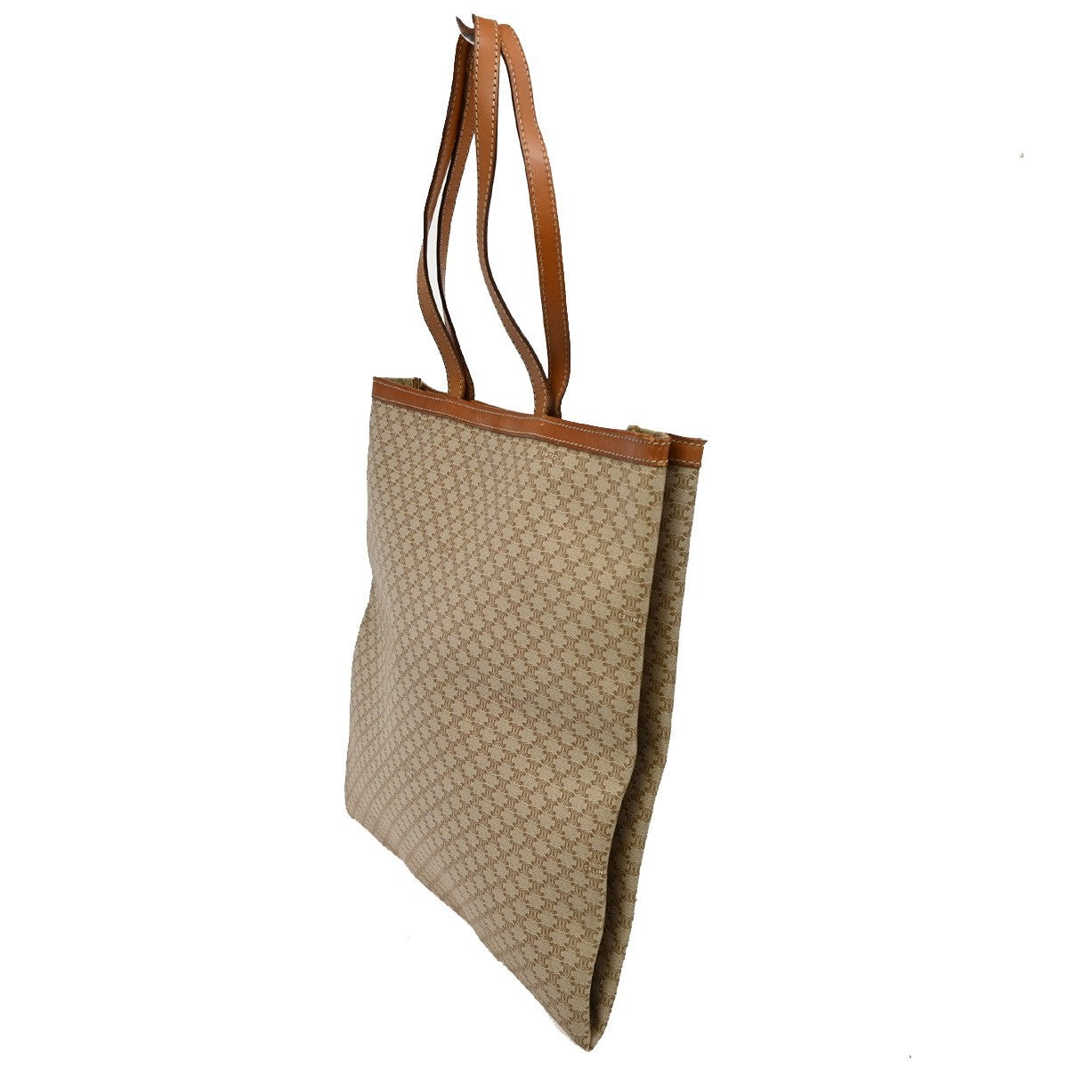 CELINE Logo Macadam Pattern Shoulder Tote Bag PVC Leather Beige GHW 60TA081