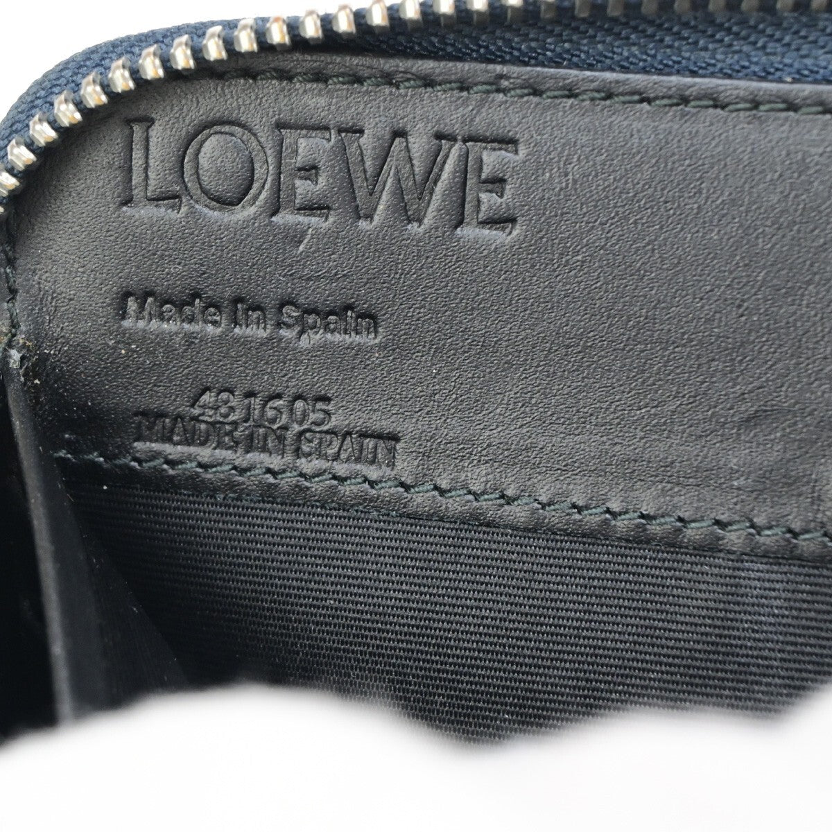 LOEWE Logo Anagram Repeat Long Zipper Wallet Embossing Leather Navy Blue 67KB395