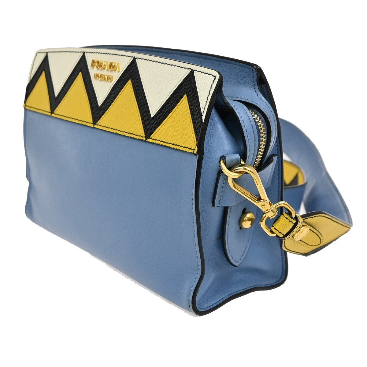 PRADA Esplanade Zig-Zag Crossbody Bag Leather Blue Yellow White GHW 99ZA218