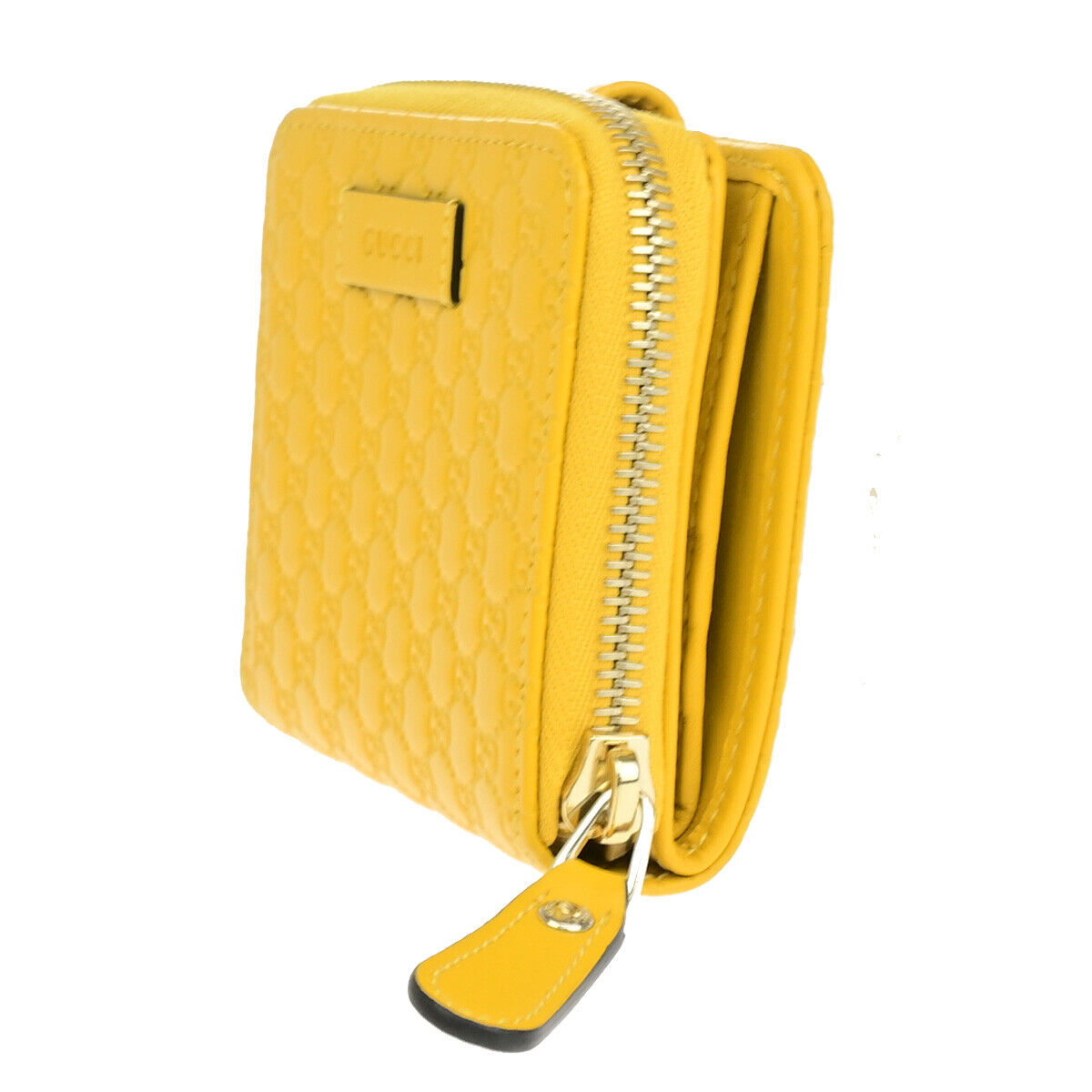 GUCCI Logo Micro GG Pattern Bifold Wallet Purse Leather Yellow GHW Italy 86YF035