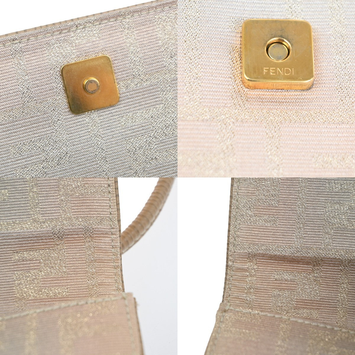 FENDI Zucca Pattern Flap Shoulder Bag Canvas Leather Pink Beige Italy 87KC934