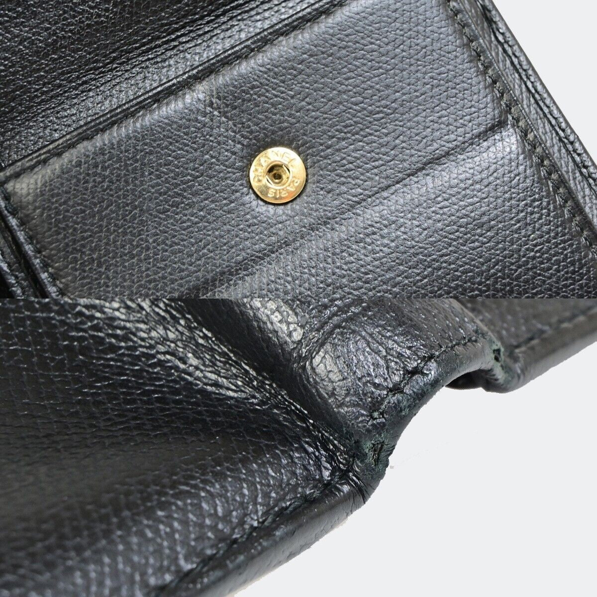CHANEL CC Logo Compact Bifold Wallet Leather Black GHW France 38RK157