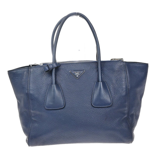 PRADA Milano Logo Shoulder Hand Bag Leather Navy Blue SHW Italy 31KP017