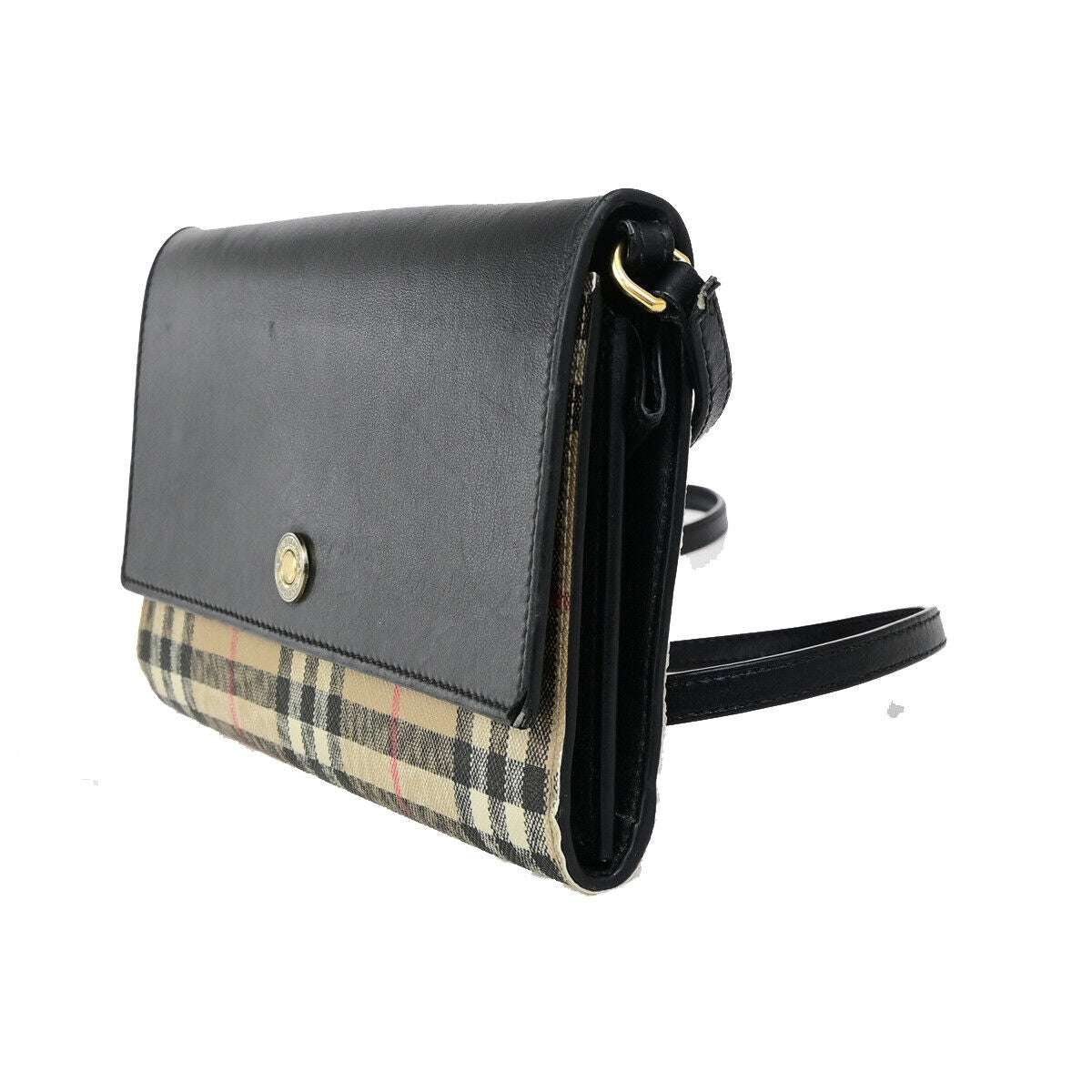 BURBERRY Logo Wallet Shoulder Bag Nova Check Leather PVC Black GHW 31SJ436