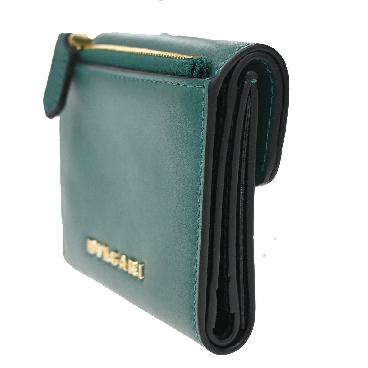 BVLGARI Serpenti Forever Trifold Wallet Leather Green Black snake Italy 39RL447
