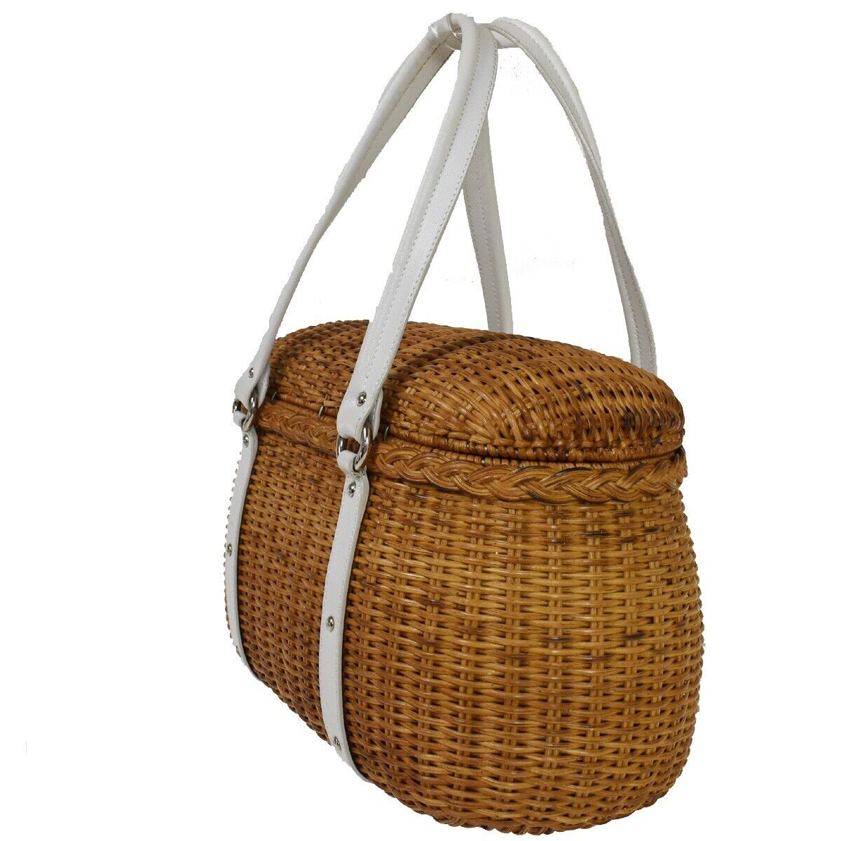 SALVATORE FERRAGAMO Basket Gancini Shoulder Bag Straw Leather Brown WE 88RH761