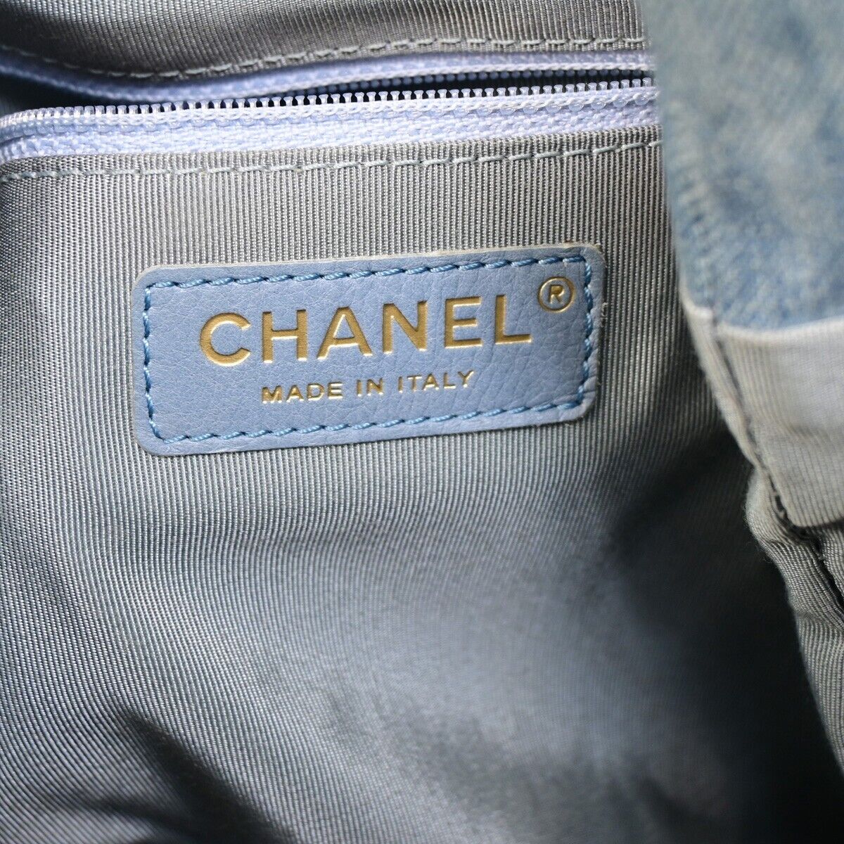 CHANEL CC Logo Matelasse Chain Shoulder Bag Denim Leather Blue Gold 382RJ864